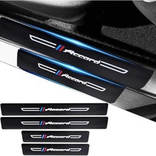 4PCS Carbon Fiber Leather Car Door Sill Protectors Black Car Door Sill Scuf...