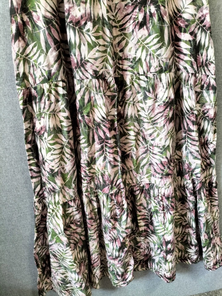 Sussan Size 14 Linen Cotton Maxi Dress Pink Green Tropical Print - image 3 of 4