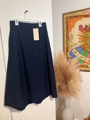 NWT, Odeeh navy blue knee length, highwaisted, flare skirt , size 34