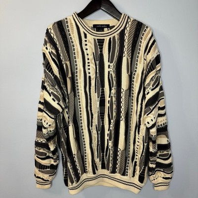 North Wales Vintage 3D Knit Textured Crewneck Sweater Beige Multi Men's XL 