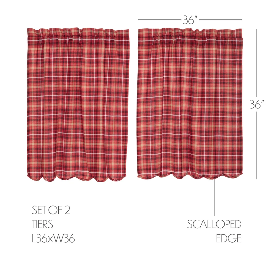 Conjunto de cortina vermelha Braxton Apple (2 Swag 36x16; 2 níveis 36x36) marcas VHC - Imagem 4 de 4
