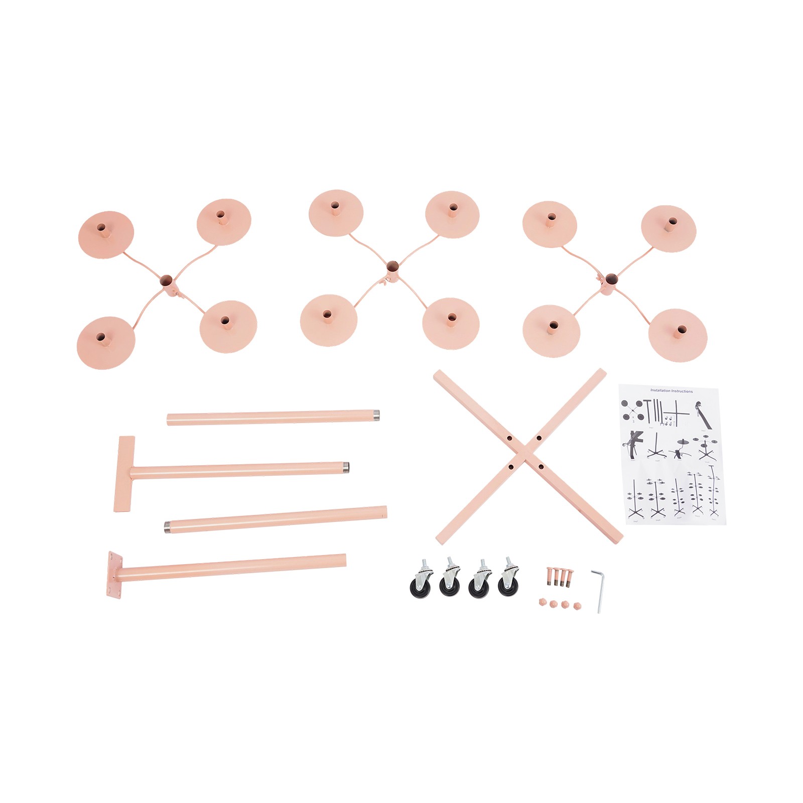 Pink Wig Display&Storage Rack For 12-head Wig Stand W/wheels Styling Wig Storage