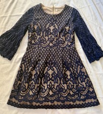 Eliza J Navy Blue And Nude Lace Overlay Cocktail  Dress Women’s Sz 14