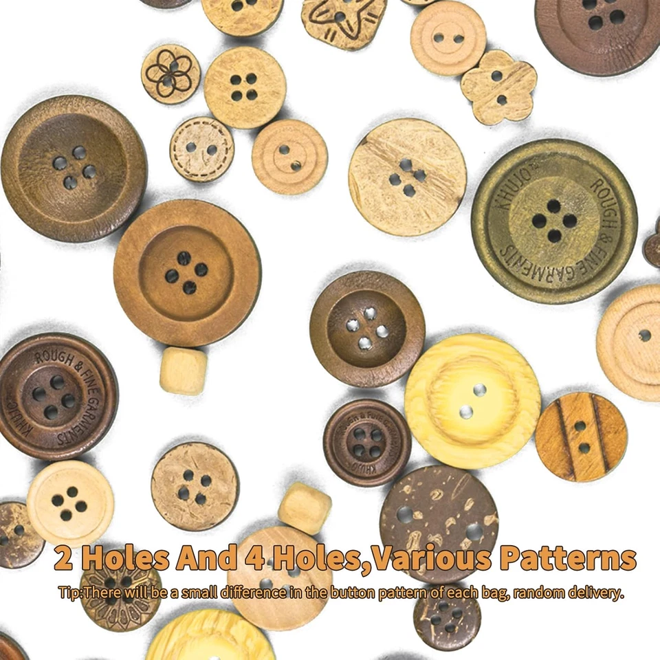 Mixed Vintage Wood Buttons for Crafts, Assorted Shapes, 400-500 PCS - Image 3 of 4