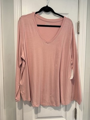 NWT Terra & Sky Size 2X Pink Long Sleeve V-Neck T-Shirt Tencel