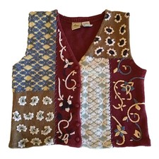 Vintage womens sweater vest M knit patchwork mix pattern Cottagecore 80s 90s