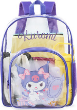 Kuromi Sanrio Girls Clear Backpack, 17 Inch Transparent School Bookbag, See thro