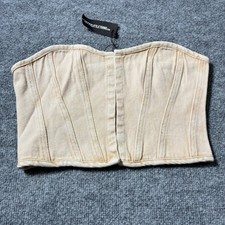 PrettyLittleThing Washed Stone Denim Hook And Eye Structured Corset Top Sz.8