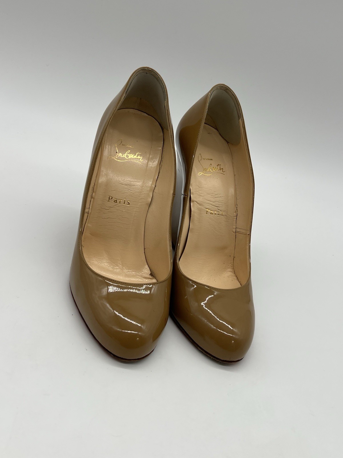 Christian Louboutin Tan Patent Leather Women's Sz 40 US 10 Slip On Wedge Shoes.