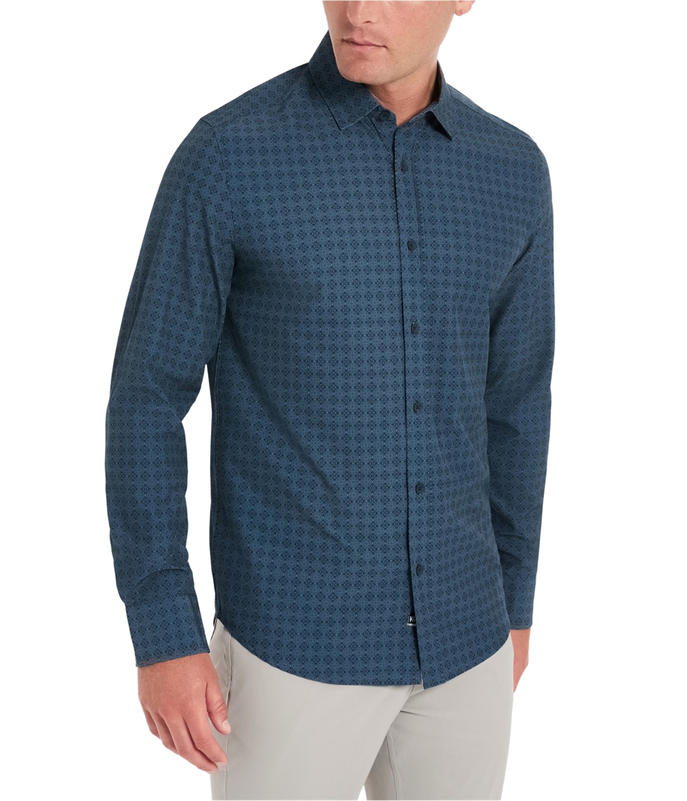Kenneth Cole Mens Water Repellent Button Up Shirt, Blue, X-Large