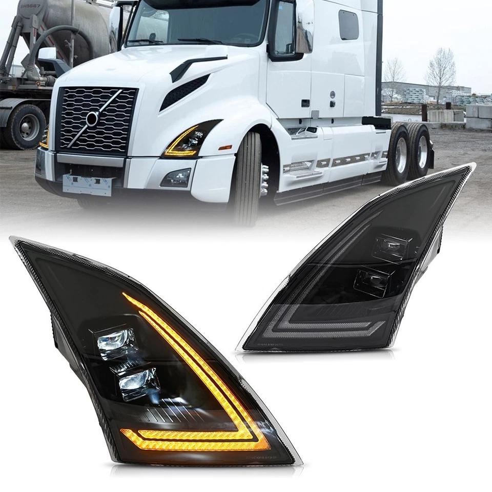Par de faros LED completos COOLAND para Volvo VNL VNR 2004-2018 proyector Foto 2 de 4