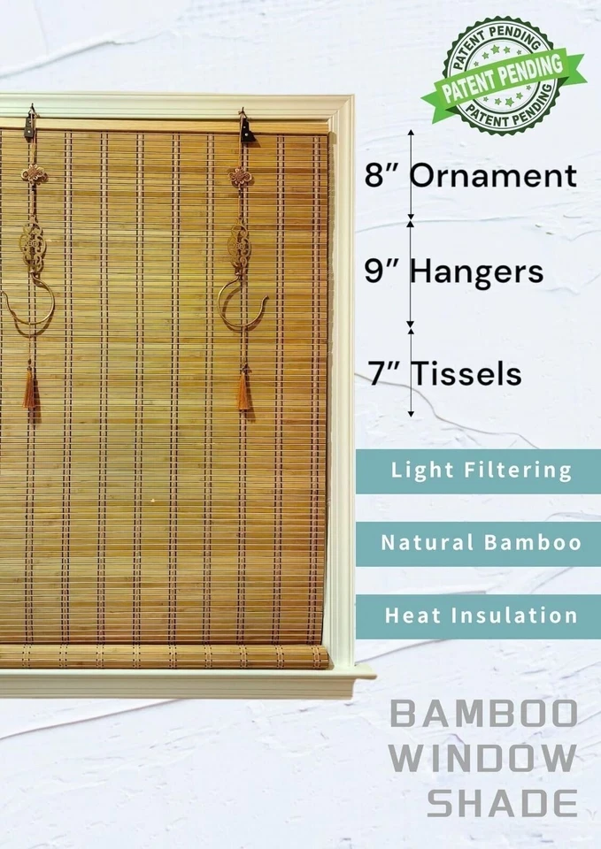 Cordless Bamboo Window Blind Sun Shade, Light Filtering Roller Shade - Image 3 of 4