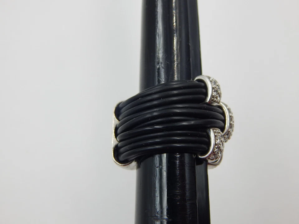 Anillo de diseñador Belle Etoile Legato ~ plata de ley y caucho italiano encordado a mano Foto 3 de 4