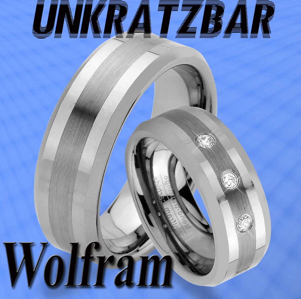 2 WOLFRAM Ringe inkl. GRAVUR Laser , UNKRATZBAR Trauringe Eheringe  JW5-3 - Bild 1 von 1