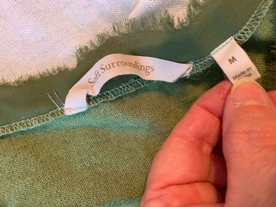 SOFT AROUND Suéter Para Mujer Verde Algodón Cachemira Mezcla Encaje Ribete M Foto 3 de 4