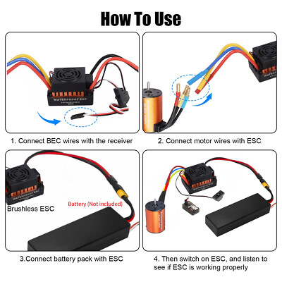 sikkeby Ensemble de moteur sans balais 3650 3100KV et ESC 60A 5,8V / 3A étanche avec moteur primaire sans capteur pour voiture RC 1/10