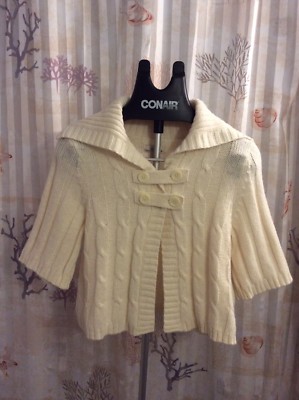 So Wear It Declare It Jrs Sz(L) Ivory Snap/Button At Top 3/4 Sleeve Cardigan