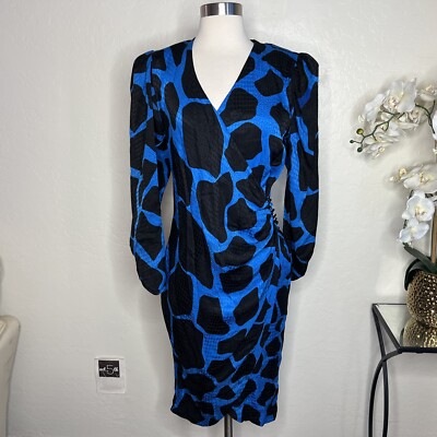 Flora Kung New York 100% Silk Vintage Retro 80s Wrap Dress giraffe  Patterned
