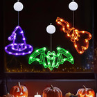 Halloween Lights, 3 Packs Bat, Witch Hat, Broom, Halloween Window Lights with Mo