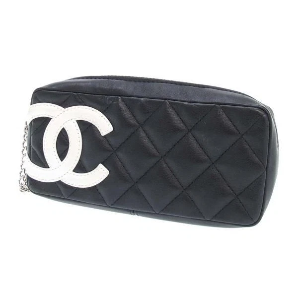 CHANEL Cambon Line CC Coco Cigarette Case Mini Bag Pouch Black x White  Leather