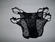 Sheer polka dot mesh w/bow decor strappy sides panties one size XS-M black nip