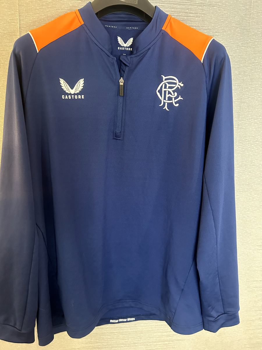 MENS XL CASTORE RANGERS FOOTBALL LONG SLEEVED QUARTER ZIP TRAINING