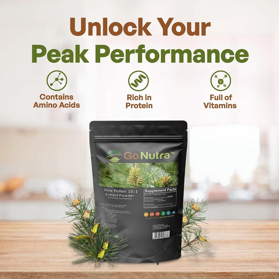 Polen de pino en polvo 1 lb. Extracto de polen de pino puro 10:1 fuerza célula agrietada Foto 2 de 4