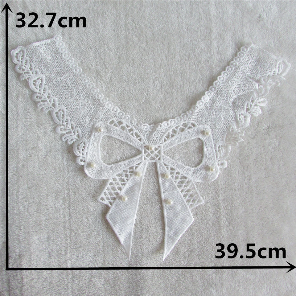 Bowknot Flower Embroidered Neckline Lace Collar Trim Sew Patch Applique Corsage - image 2 of 4