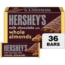 HERSHEY'S Milk Chocolate with Whole Almonds Candy Bars, 1.45 oz, 36 Count