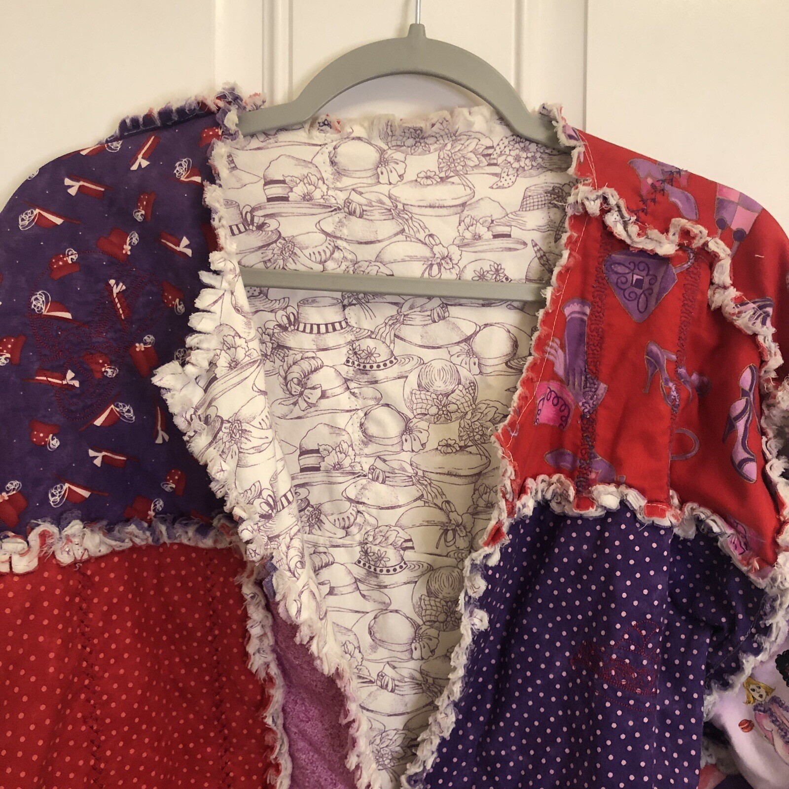 Handmade Quilted Patchwork Jacket Pink Purple Raw… - image 2