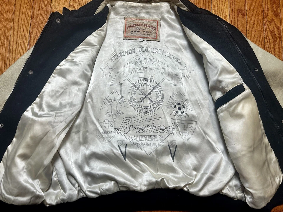 VTG Louisville Slugger Cooper Collection Worn Leather Wool Varsity Jacket Large - Image 3 of 4