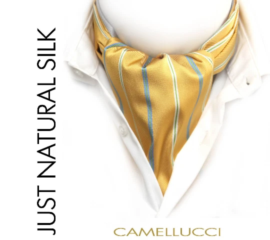 Corbata Ascot A115 de seda a rayas amarillas para hombre | 100 % seda hecha en EE. UU. Foto 3 de 4