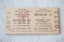 Headstone Lane to Waterloo Forces Leave London Transport Railway Ticket