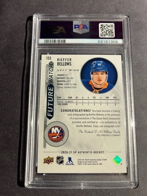 UD SP AUTHENTIC 2020-21 KIEFFER BELLOWS FUTURE WATCH AUTOGRAPH PSA 10 #155 POP 2 - Image 2 of 2