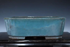 Japanese Bonsai Pot Tokoname AIBA KOYO 12.6"(32cm) Blue Glazed Square L395