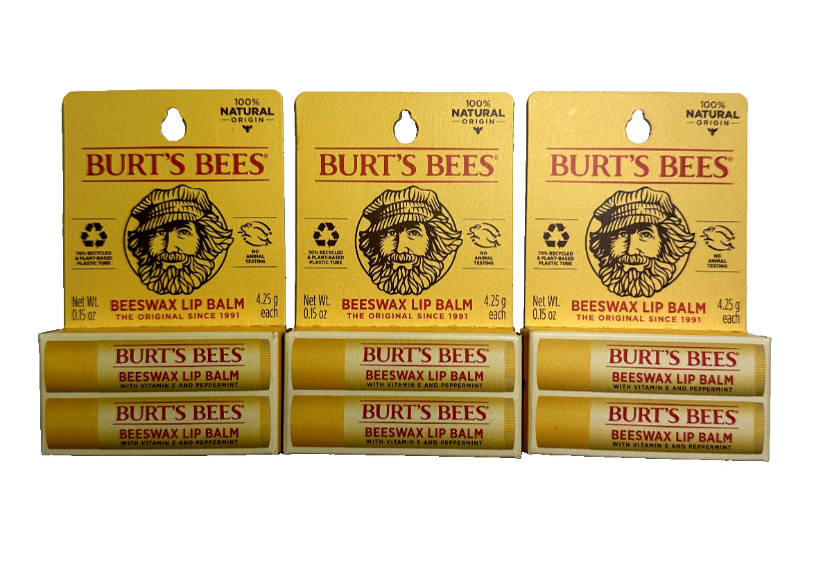 Burt's Bees Lip Balm Beeswax 0.15 Oz 6 Count (THREE PACK)