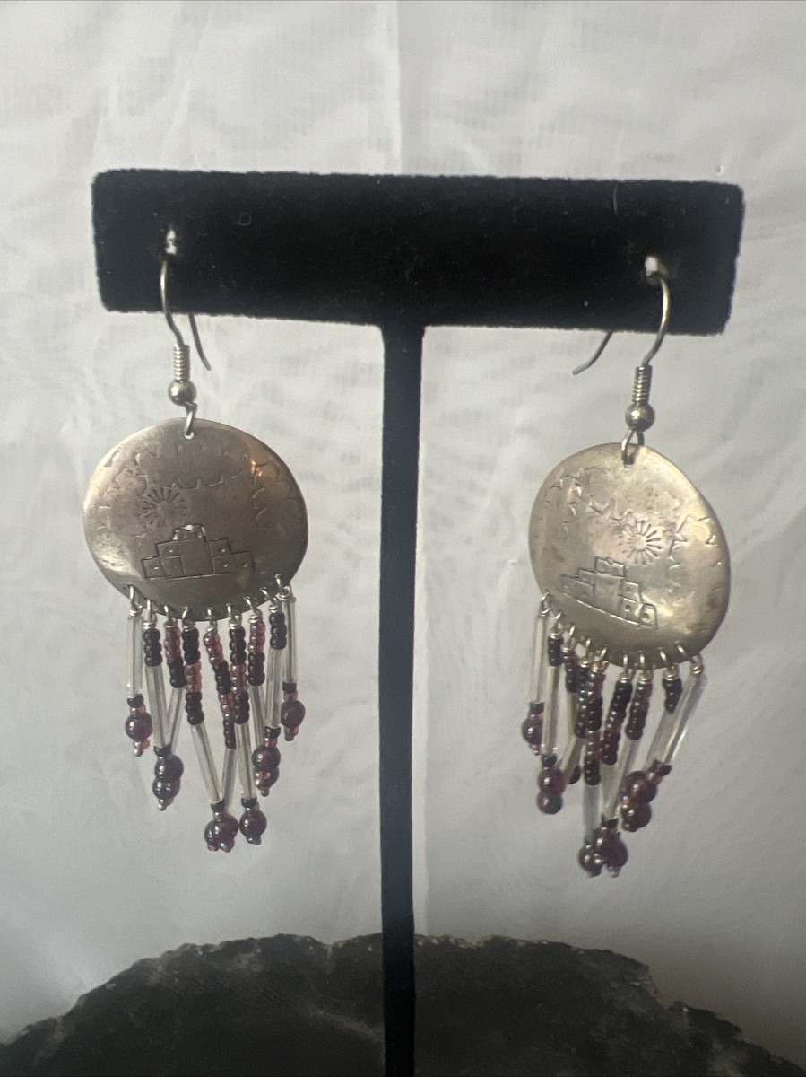 Vintage San Felipe Jared Chavez Sterling Beaded Dangle Earrings