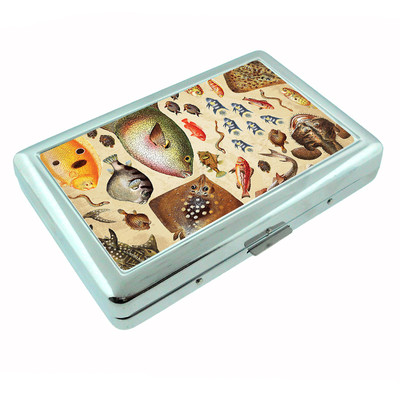 Vintage Fishing D3 Silver Cigarette Case / Metal Wallet Card Money Holder