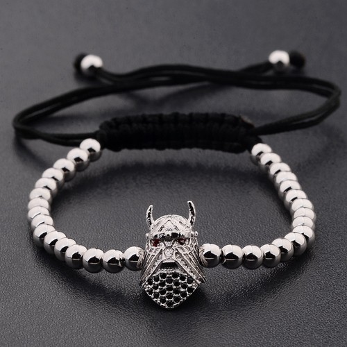 Charm Men's Cubic Zircon Bead Viking Buddha Batman Skull Bead Macrame Bracelets - Picture 16 of 115