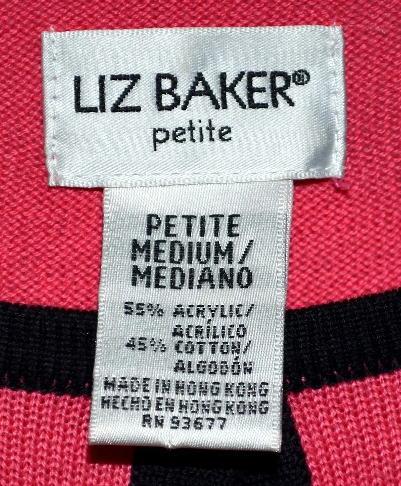 Cárdigan Suéter Liz Baker Petite Rosa con Rayas Negras Mezcla Algodón Talla PM Foto 3 de 3
