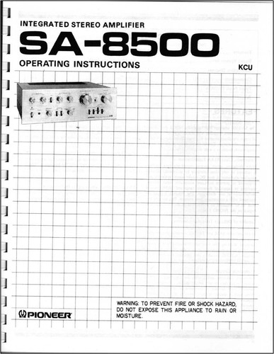 Pioneer SA-8500 Integrated Amplifier Owners Manual