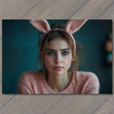 Art Print Serene Woman Fluffy Bunny Ears Gentle Expression Soft Focus Elegant