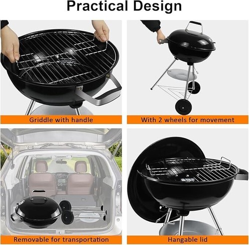 Gril Barbecue a Carbone BBQ con Coperchio e Ruote – Griglia BBQ Portatile - Foto 3 di 7