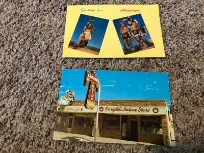 Native American postcards Conchiti Dancers Albuquerque Vaugh's Indian Store AZ