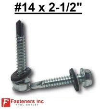 #14-14 x 2-1/2" Hex Rubber Washer Self Drilling Screws Roofing Siding 3/8" Drive