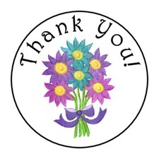 30 1.5" THANK YOU FLOWERS FAVOR LABELS ROUND STICKERS