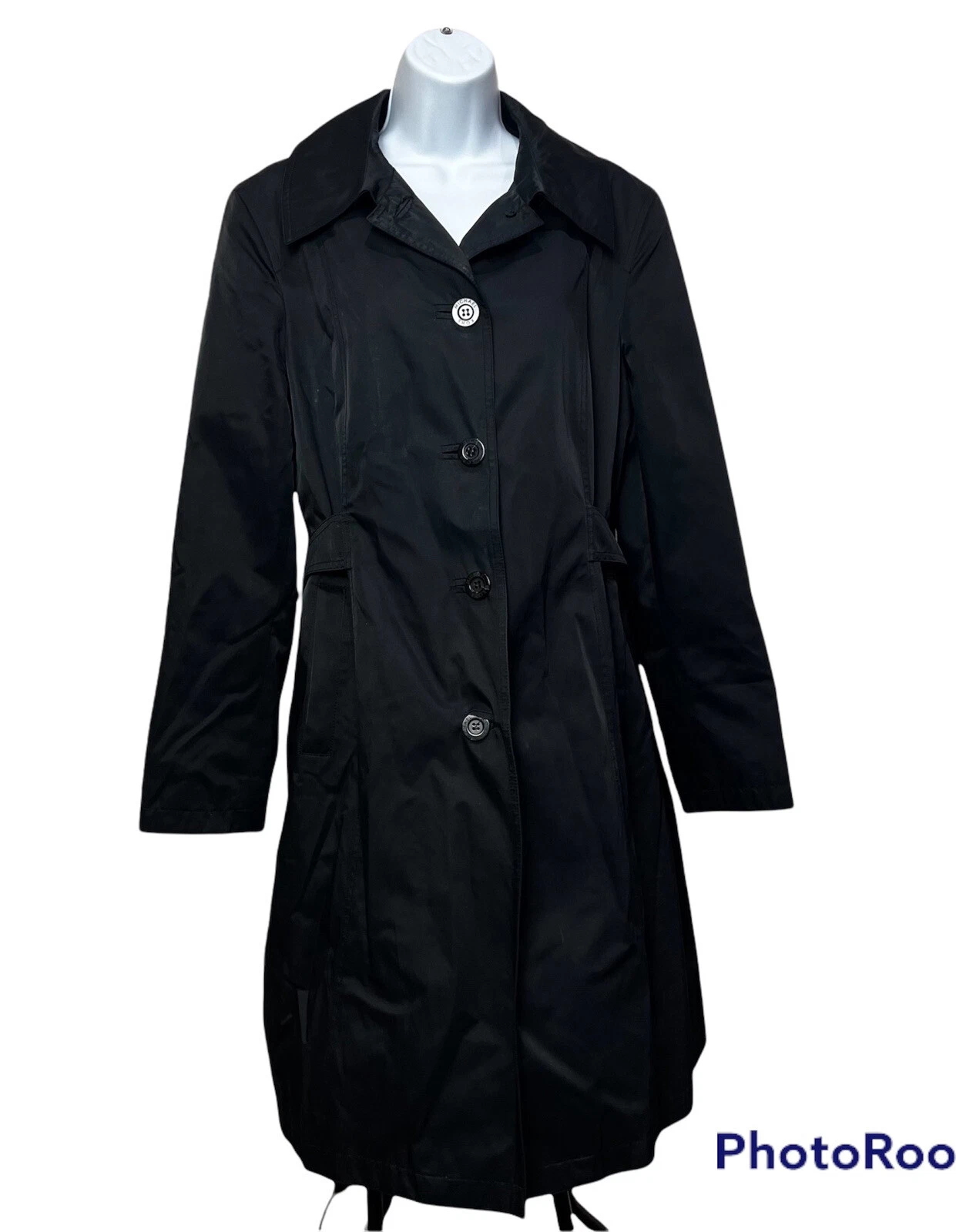 Michael Kors trench nero bottoni davanti cravatta in vita taglia L donna BJ