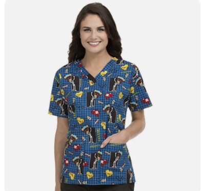 Med Couture Unisex On The Mend V-Neck X-Ray Bear Print Scrub
