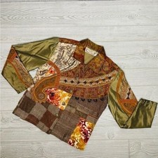 Life Style Artsy Patchwork Button Front Jacket Petite Small Vintage Embroidered