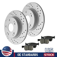 For 2016 - 2022 Honda Civic Rear Drilled Disc Rotors Ceramic Brake Pads